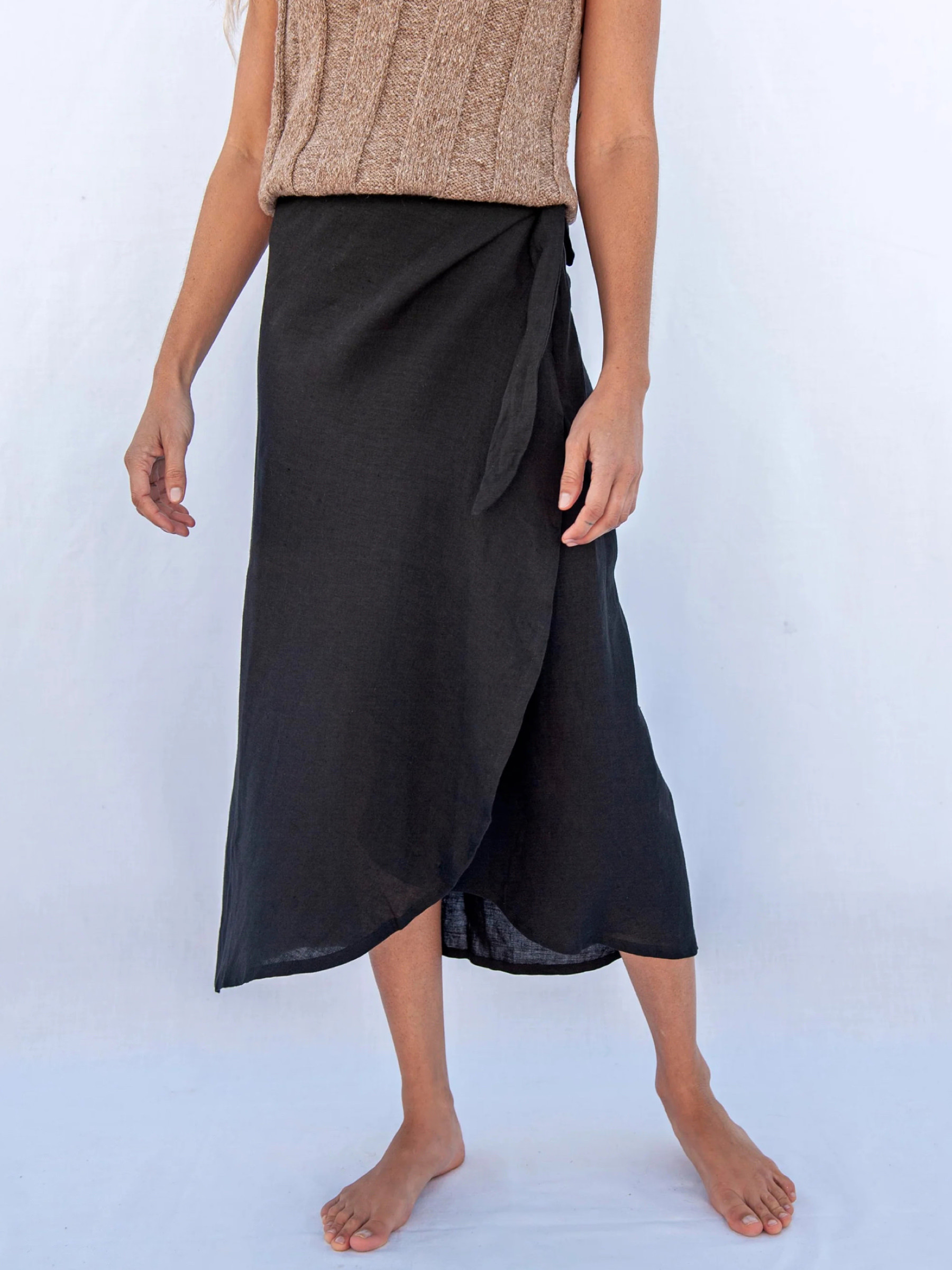 Rock Linen Wrap Skirt Rio black Jungle Folk