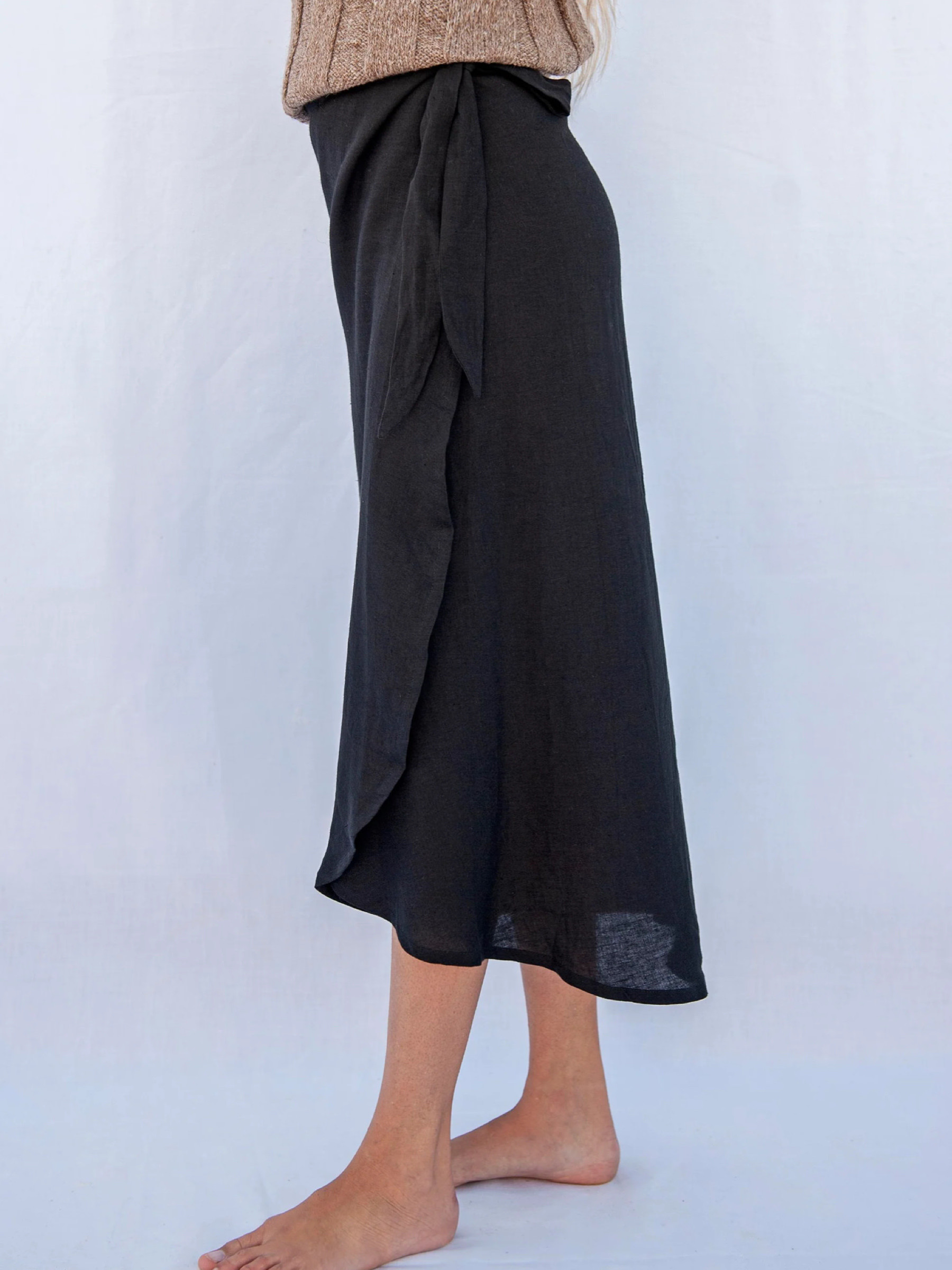 Rock Linen Wrap Skirt Rio black Jungle Folk