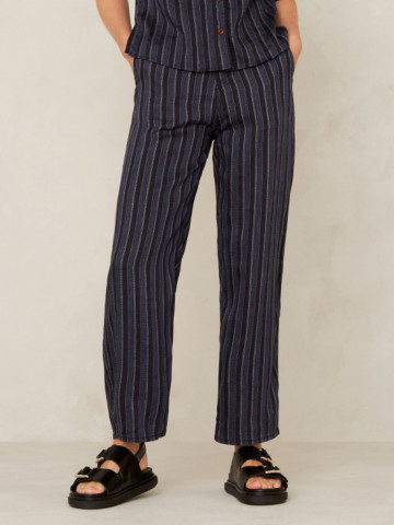 Hose Leila Linen Cropped blue linen stripe Kings of Indigo – K.O.I.