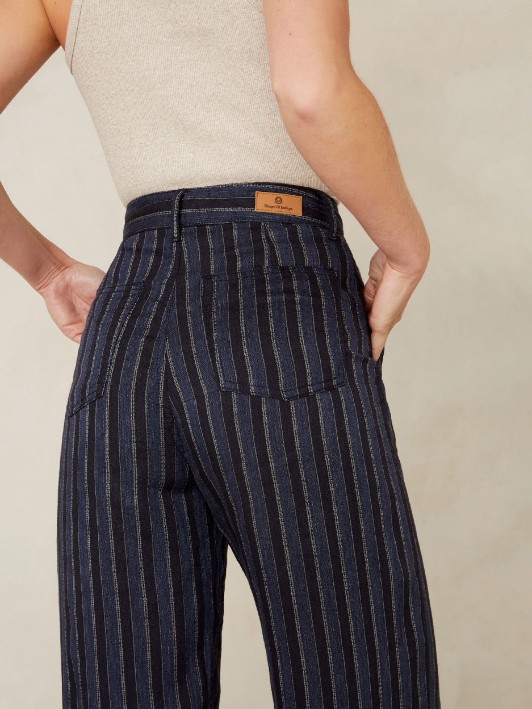 Hose Leila Linen Cropped blue linen stripe Kings of Indigo – K.O.I.