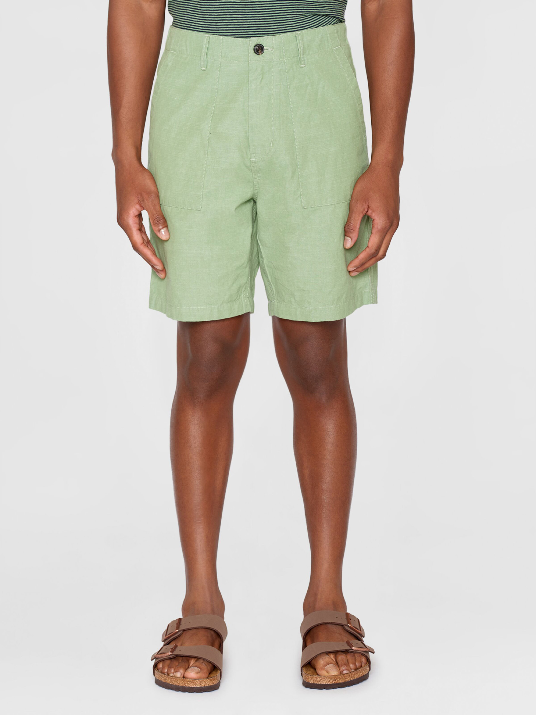 Hose Flint Wide Slub Yarn Shorts shale green Knowledge Cotton Apparel