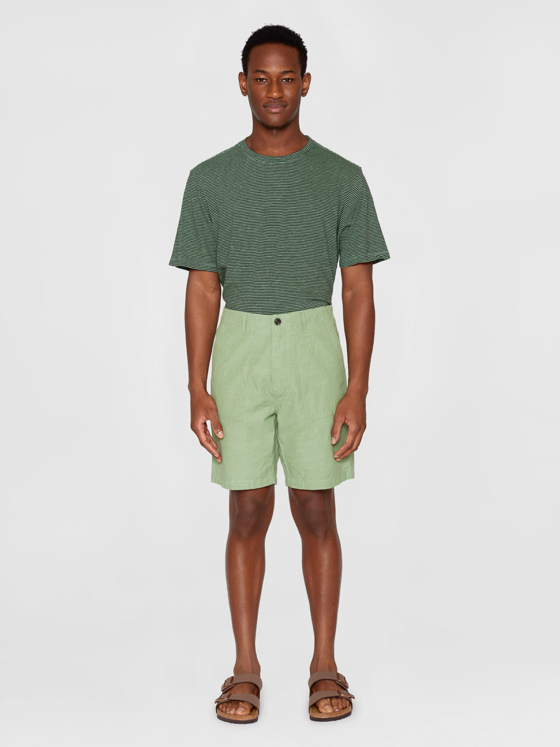 Hose Flint Wide Slub Yarn Shorts shale green Knowledge Cotton Apparel