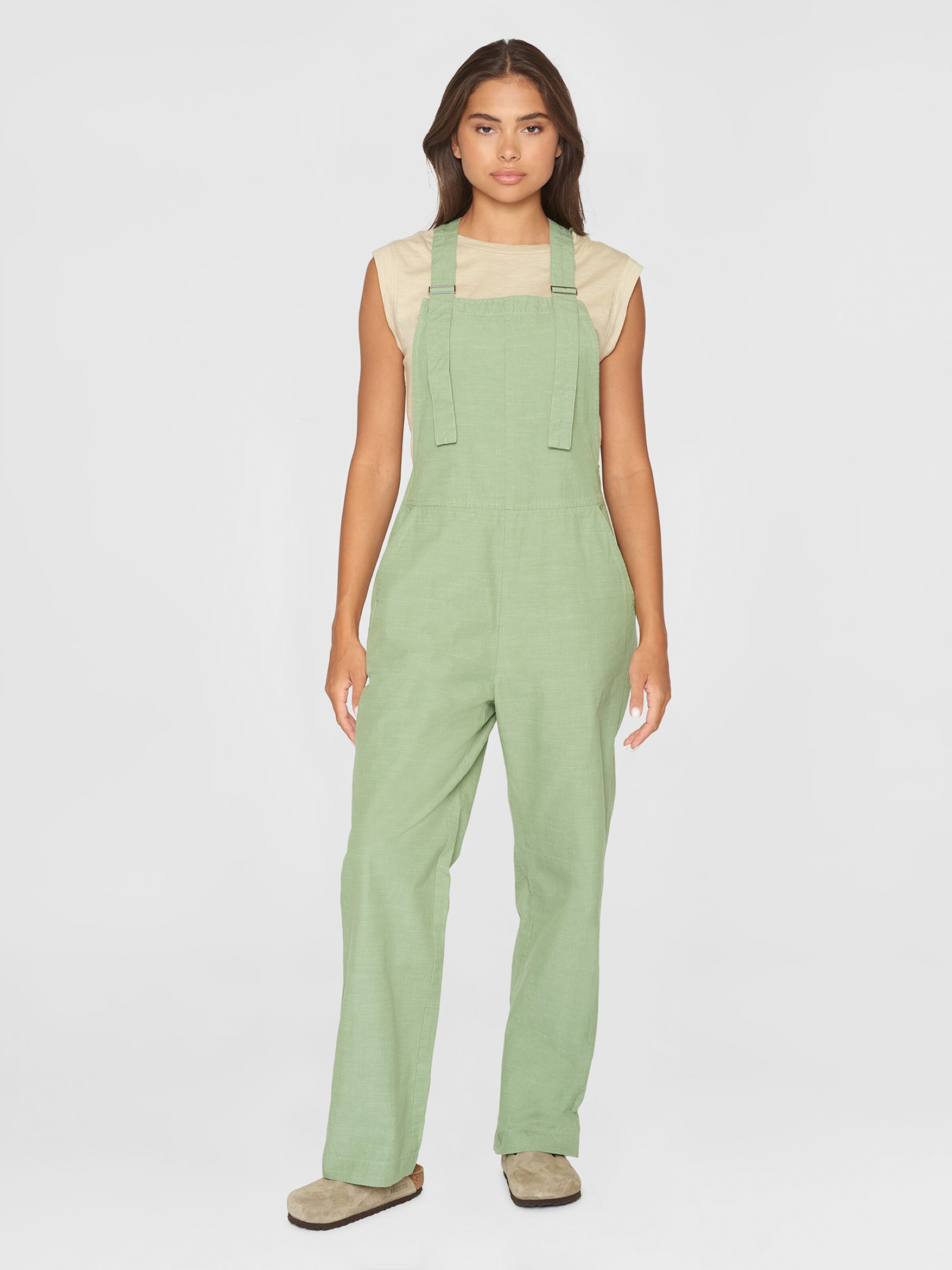 Overall Gale Straight Slub Yarn Jumpsuit shale green Knowledge Cotton Apparel