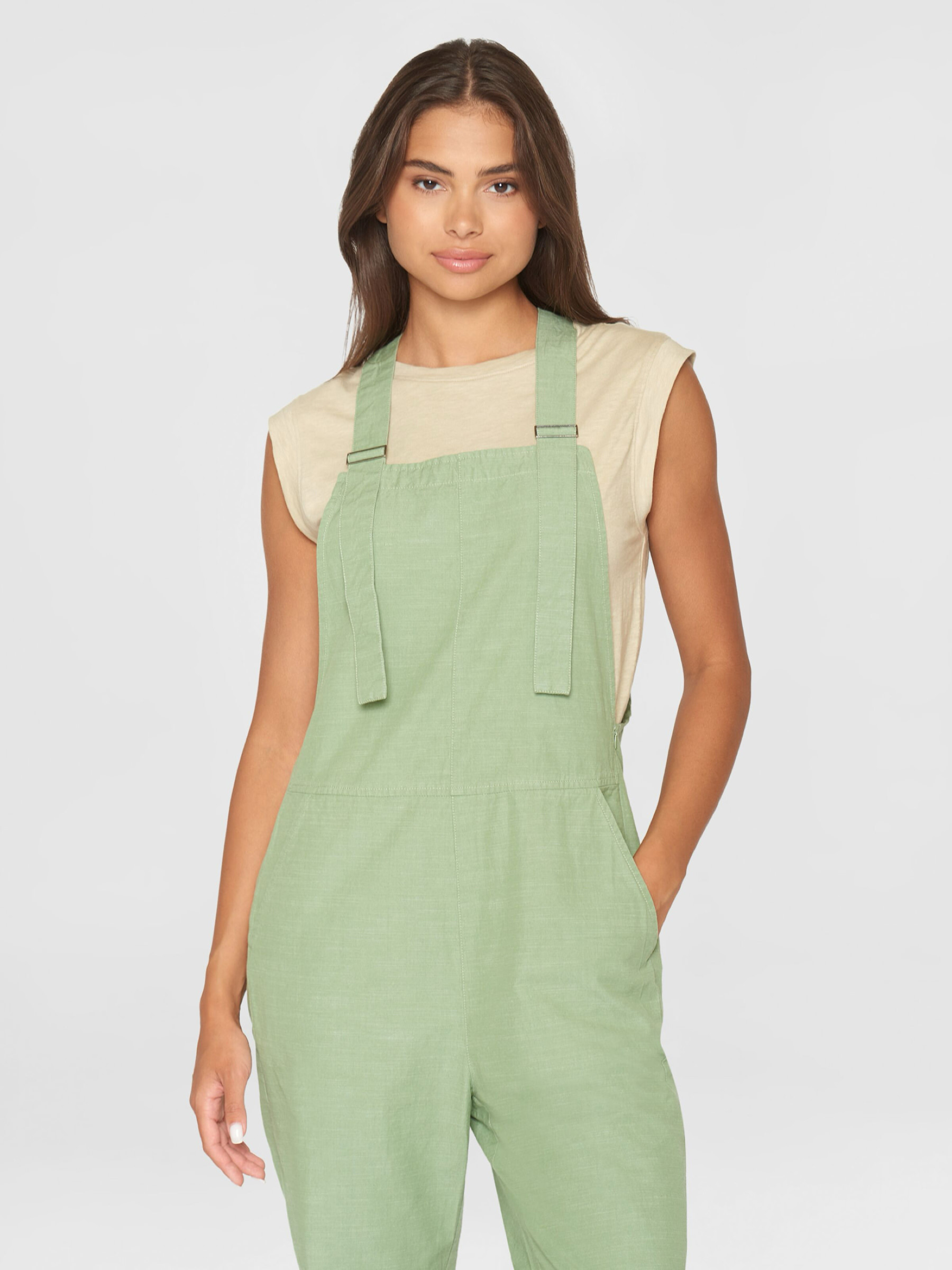 Overall Gale Straight Slub Yarn Jumpsuit shale green Knowledge Cotton Apparel