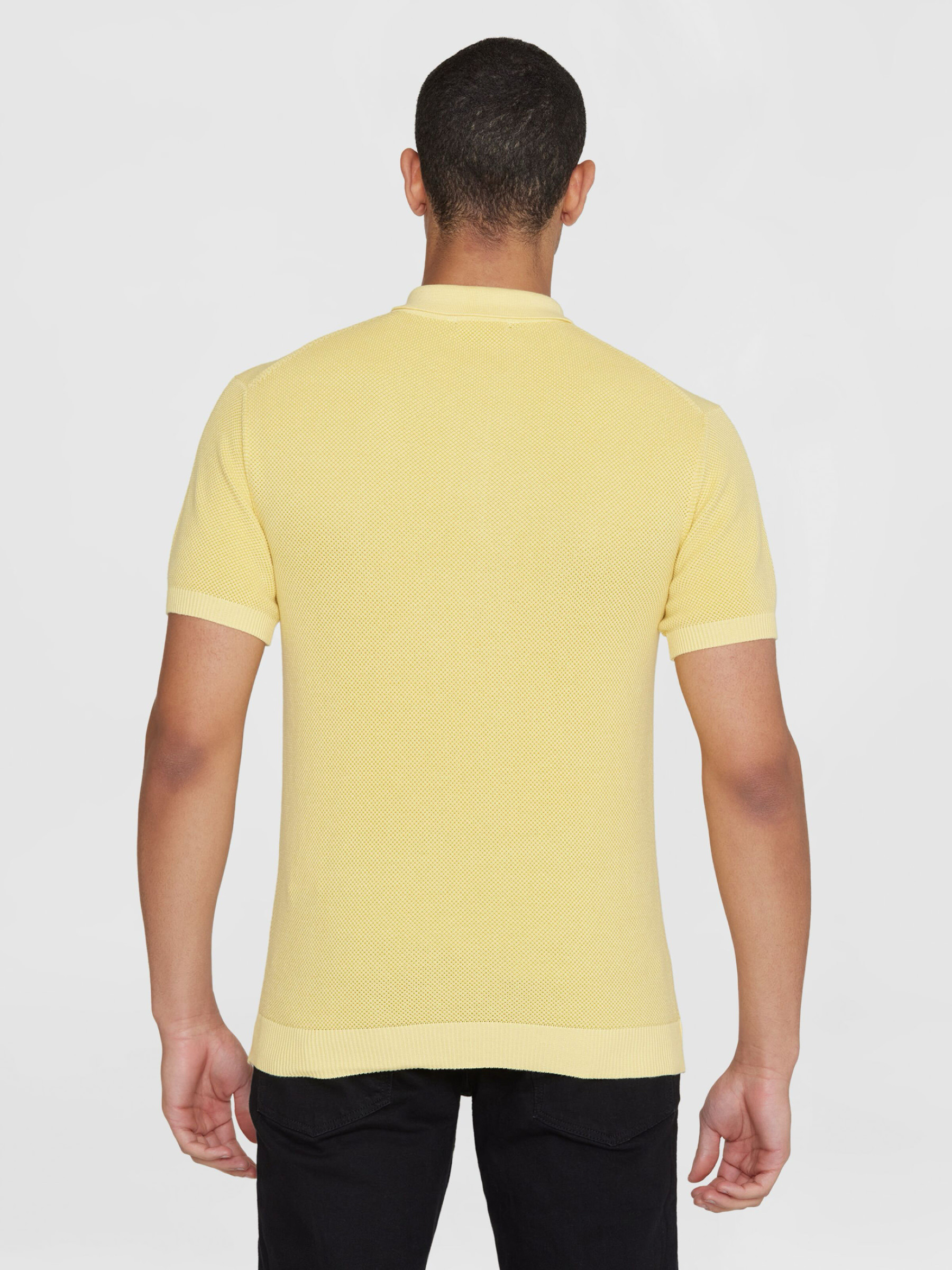 Regular TwoToned Knitted Short Sleeved Polo misted yellow Knowledge Cotton Apparel