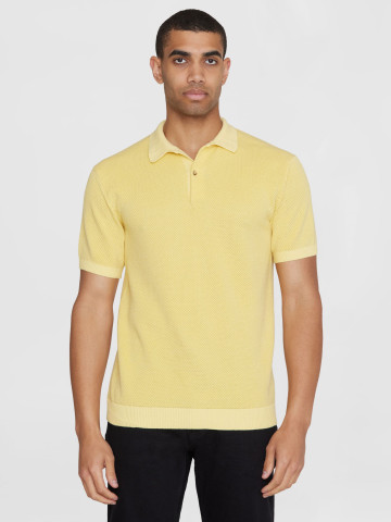 Regular TwoToned Knitted Short Sleeved Polo misted yellow Knowledge Cotton Apparel