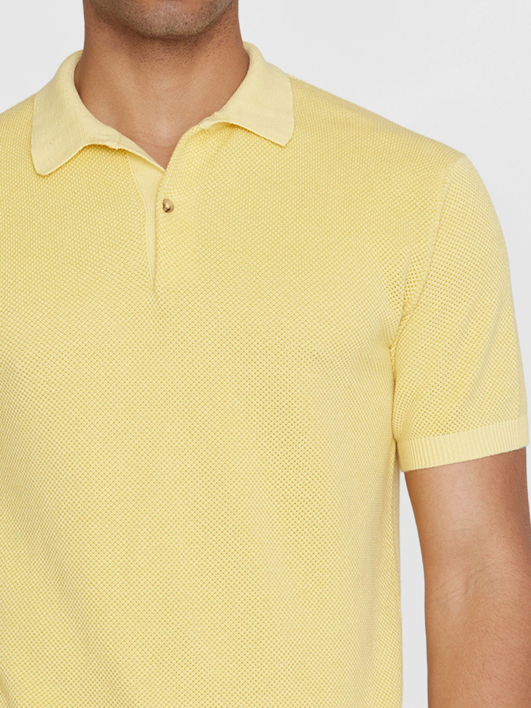 Regular TwoToned Knitted Short Sleeved Polo misted yellow Knowledge Cotton Apparel