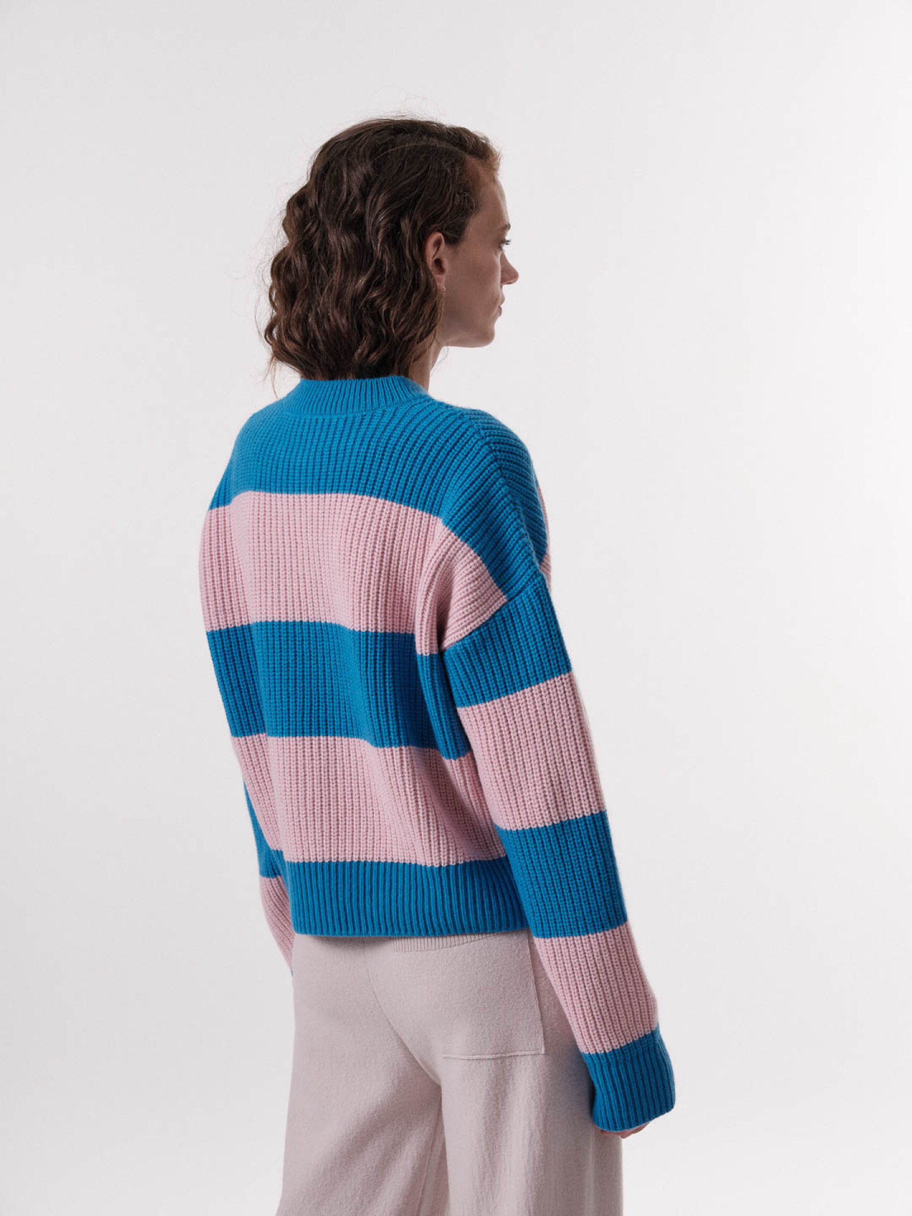 Blockstreifen Pullover lagoon blue rose melange Lanius