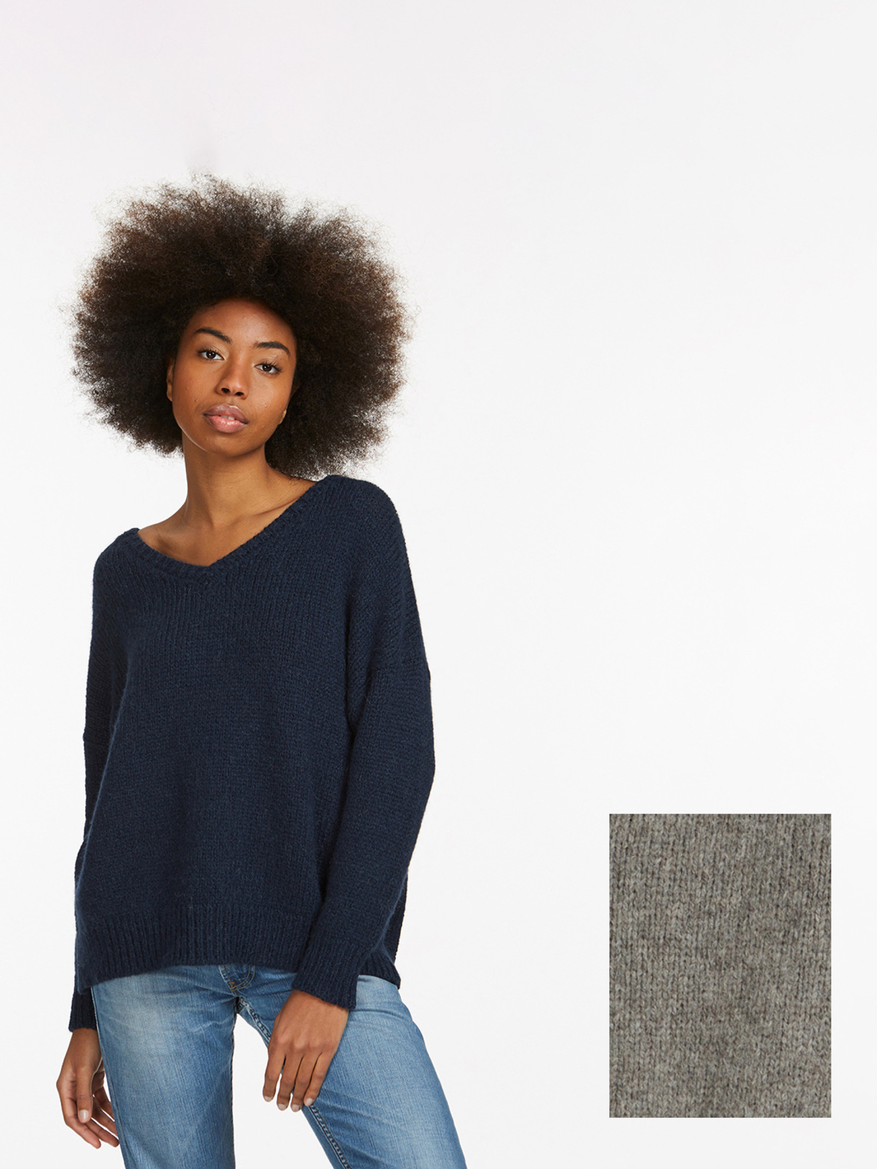 Pullover Jade Wide V-Sweater dark grey Les Racines Du Ciel