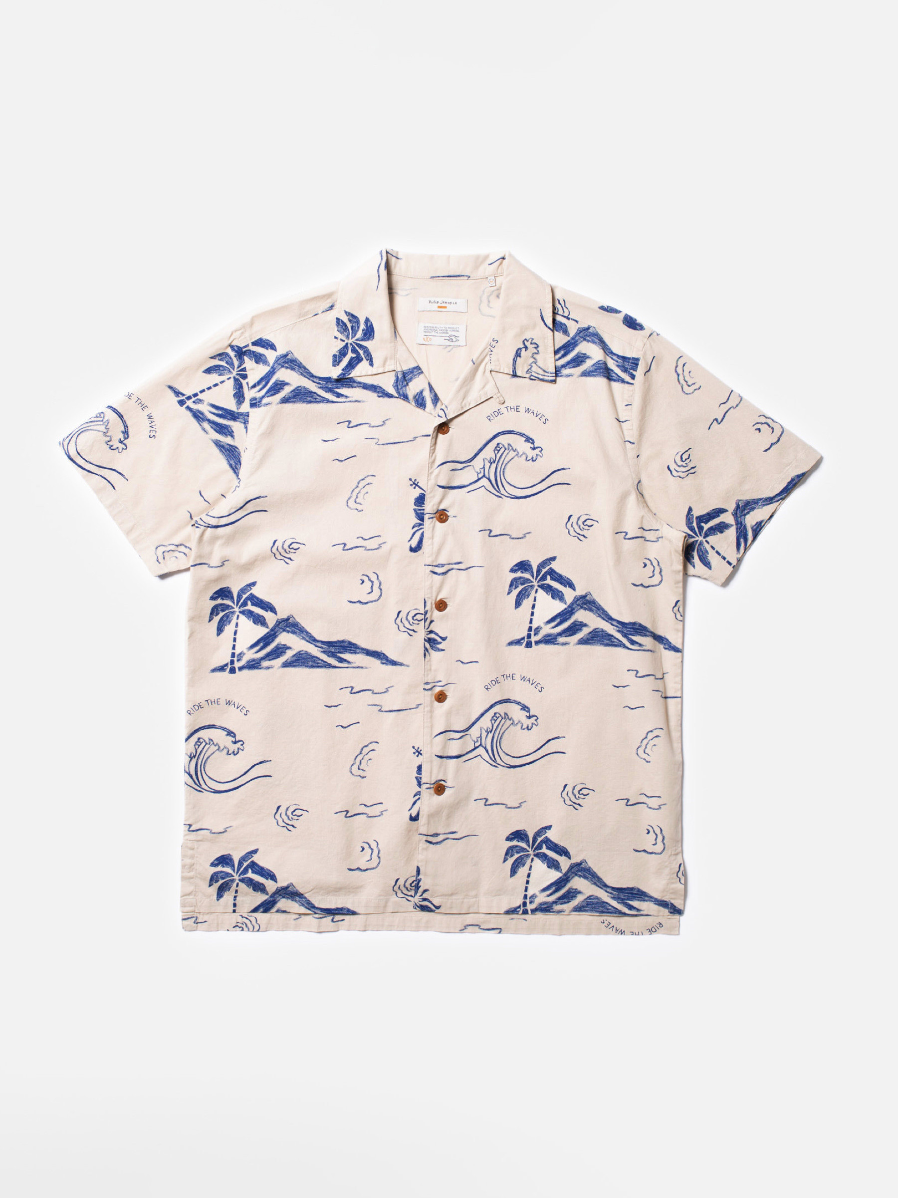 Hemd Arvid Waves Hawaii Shirt ecru Nudie Jeans