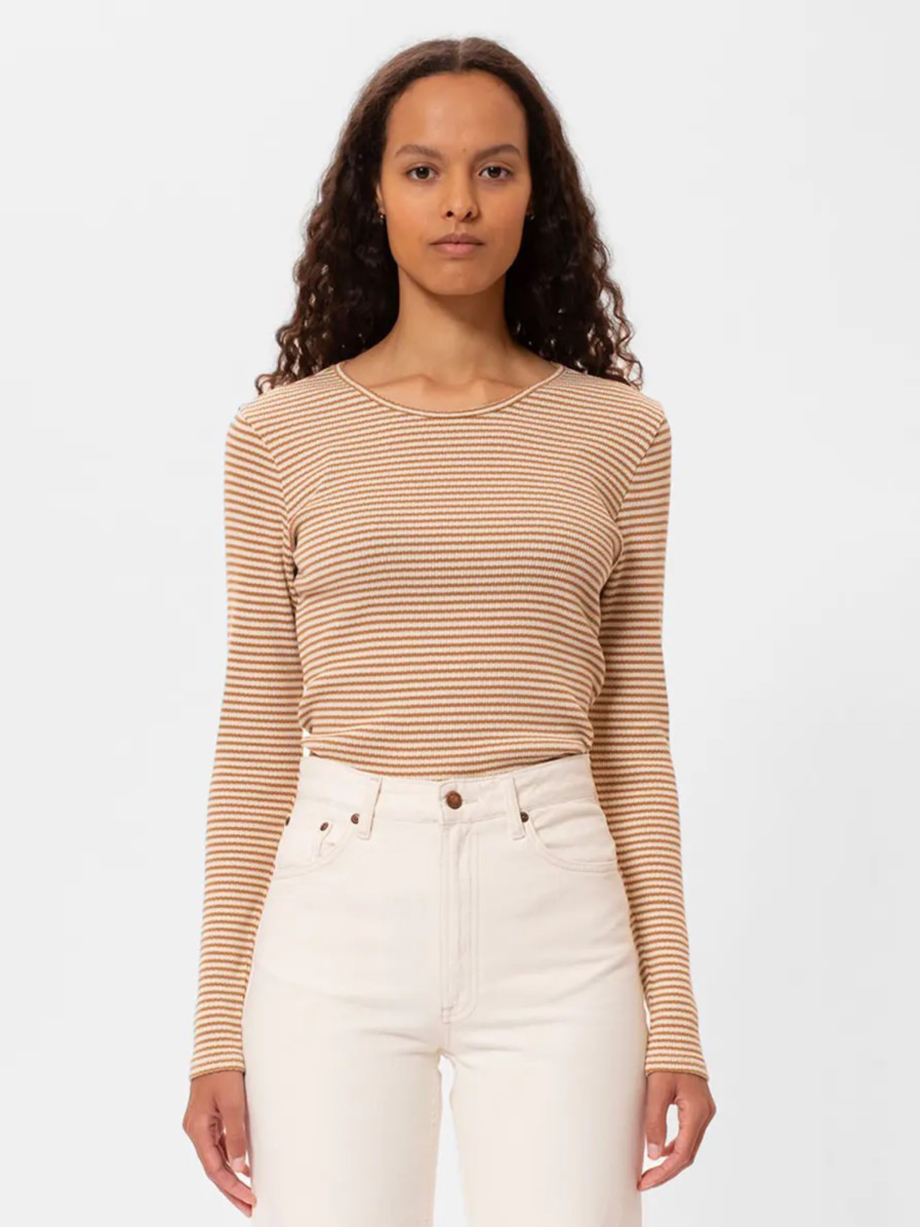 Longsleeve Jessy Striped Rib LS T-Shirt brown offwhite Nudie Jeans