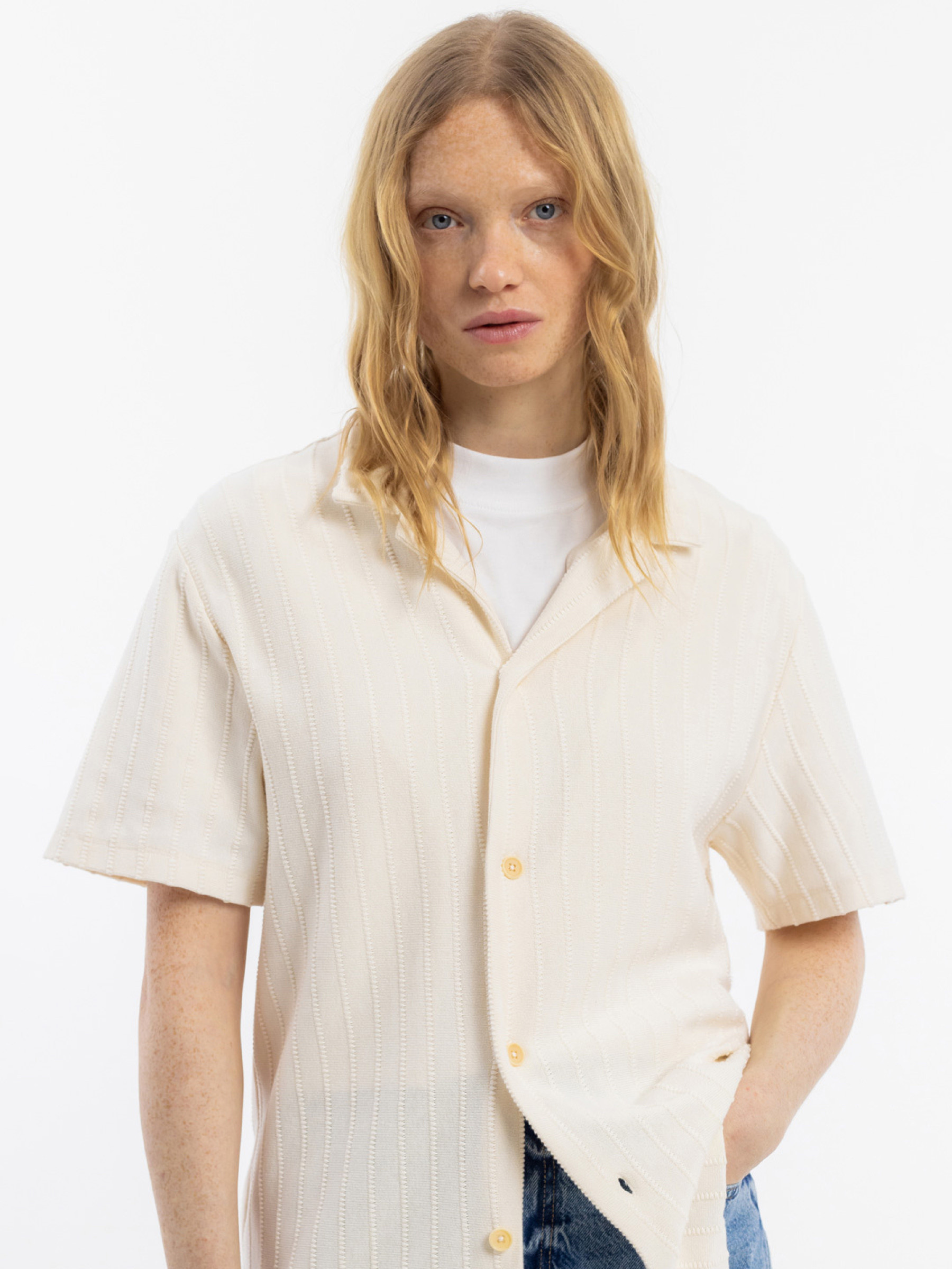 Hemd Knit Bowling Shirt natural white Rotholz