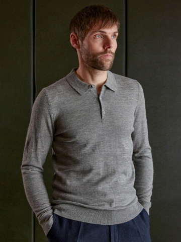 Kaspar Longsleeve Polo eco merino melange grey About Companions