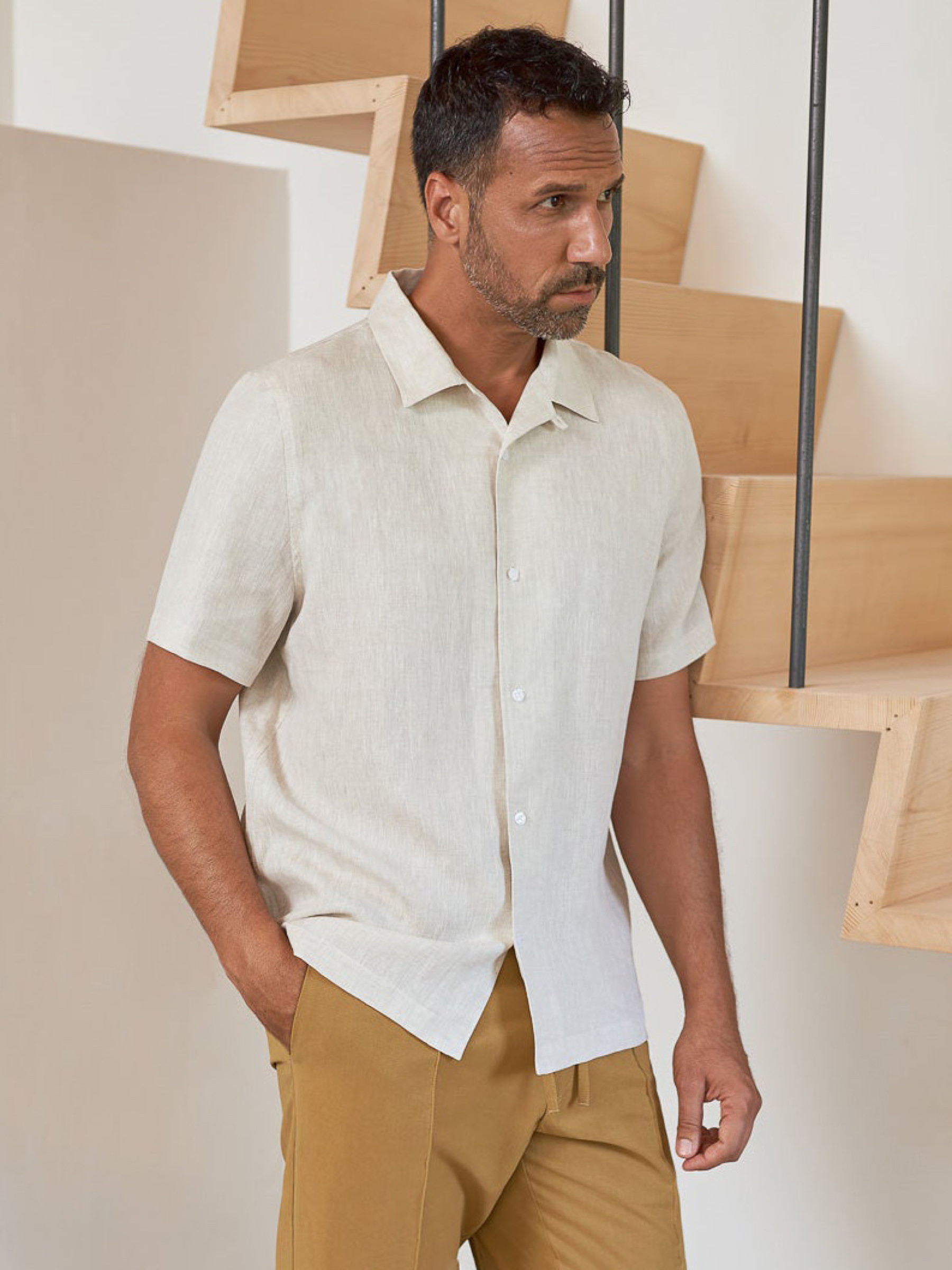 Hemd Kuno Shortsleeve melange sand pure linen About Companions