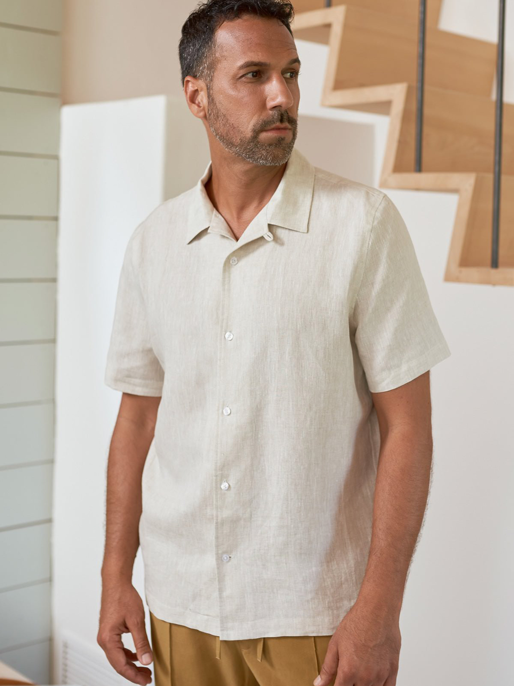 Hemd Kuno Shortsleeve melange sand pure linen About Companions