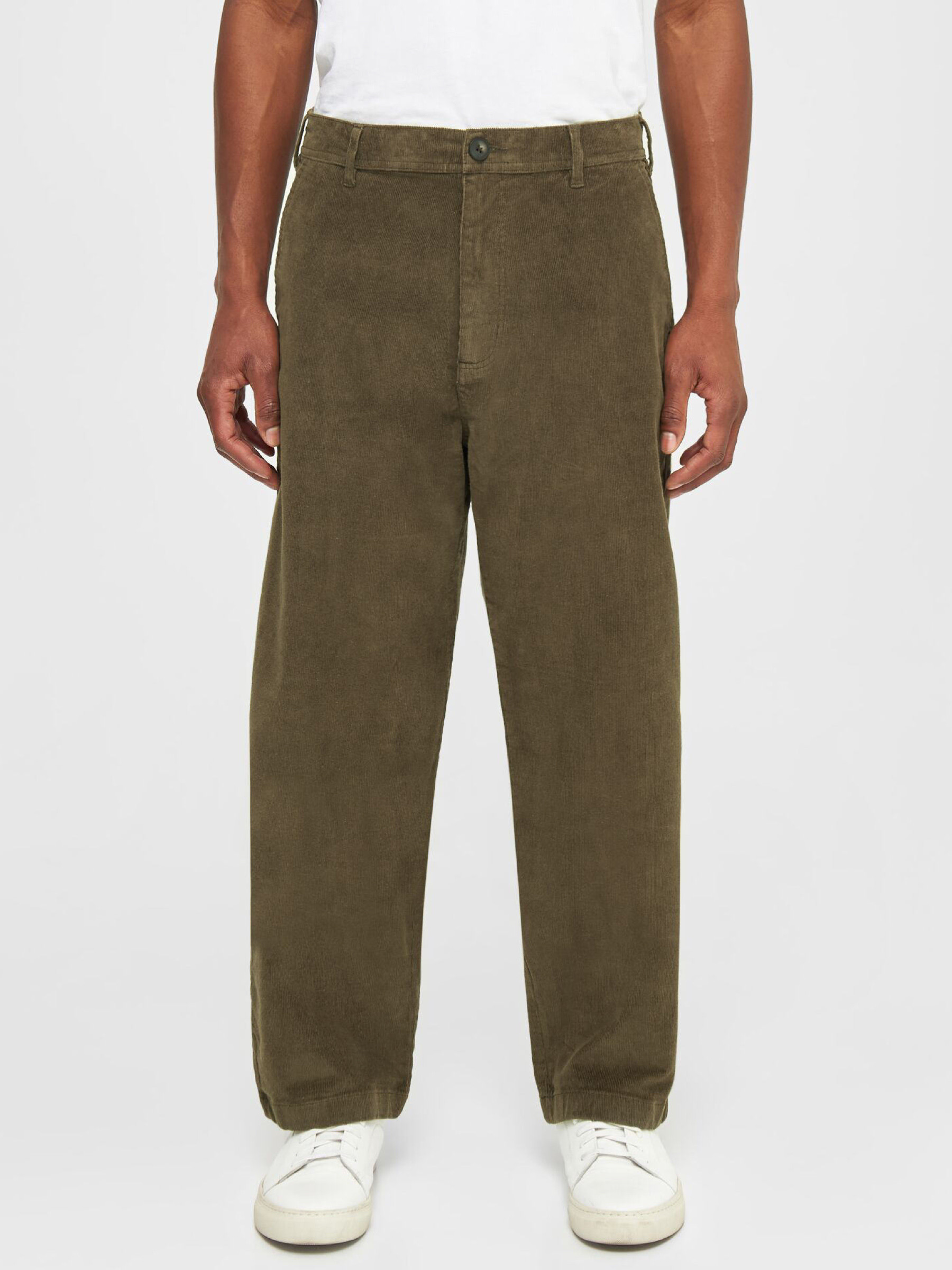 Hose Flint Wide Corduroy Chino Pants dark olive Knowledge Cotton Apparel