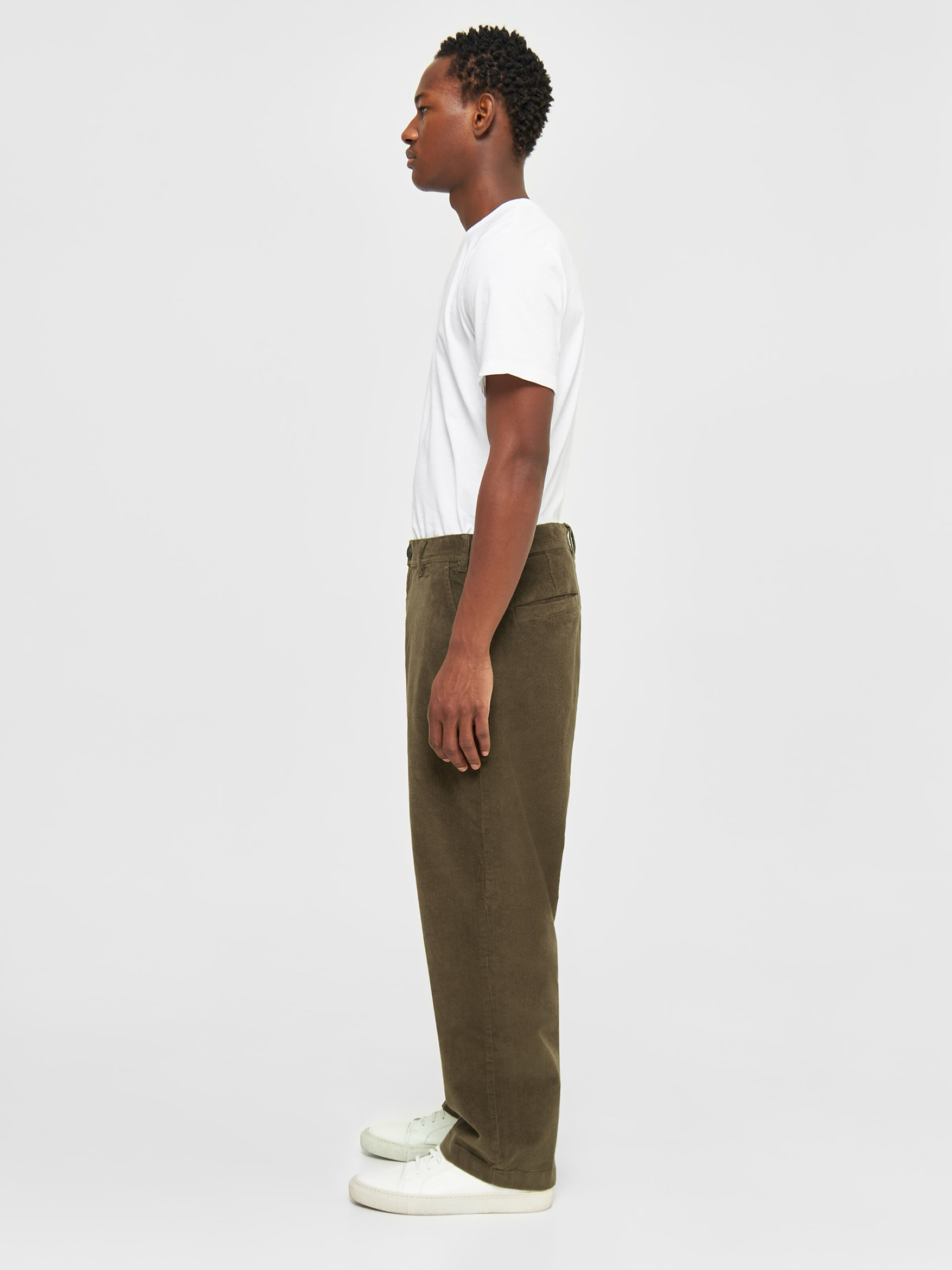 Hose Flint Wide Corduroy Chino Pants dark olive Knowledge Cotton Apparel