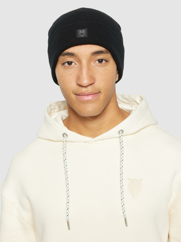 Mütze Double Layer Wool Beanie black jet Knowledge Cotton Apparel