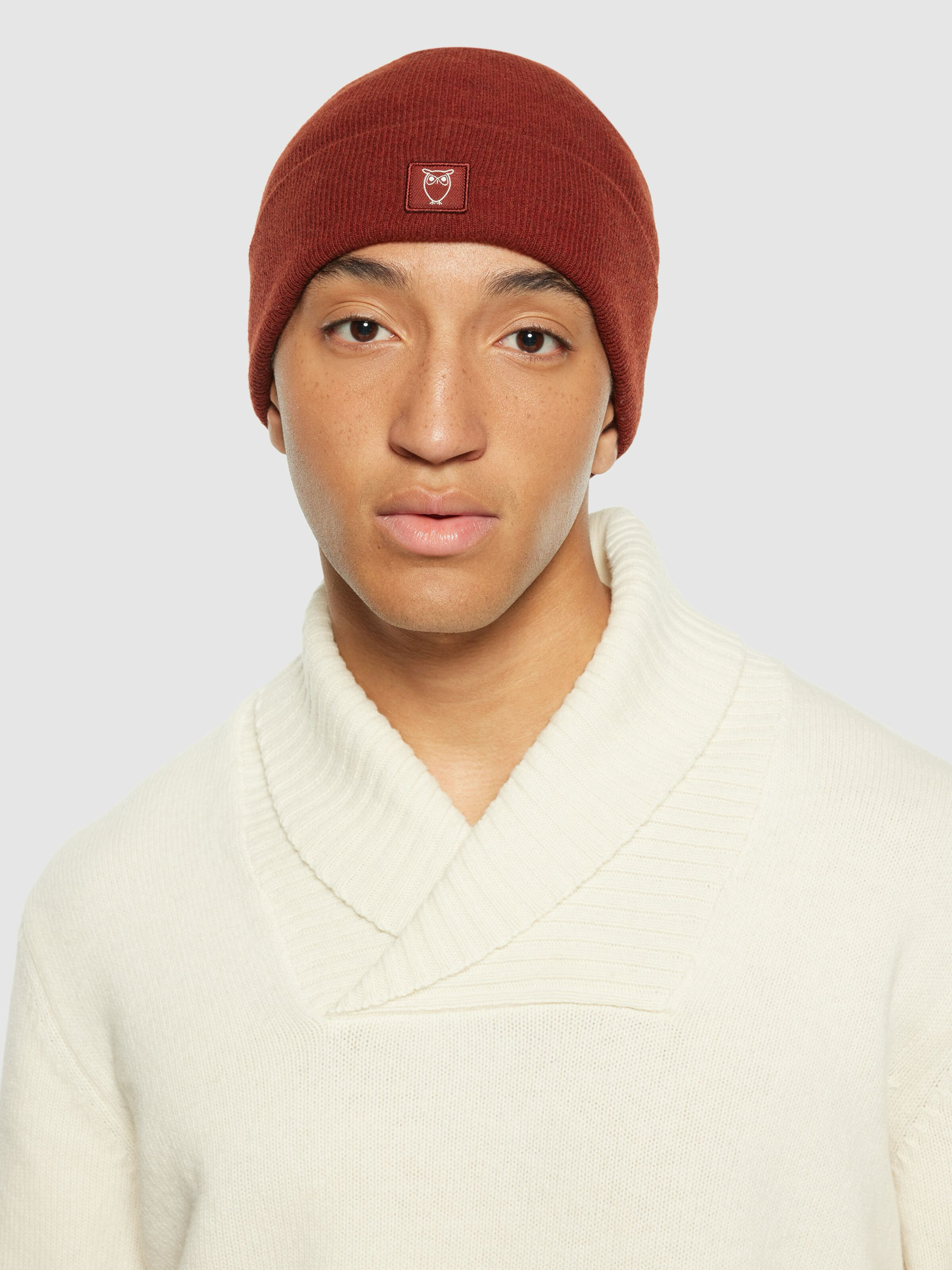 Mütze Double Layer Wool Beanie fired brick Knowledge Cotton Apparel