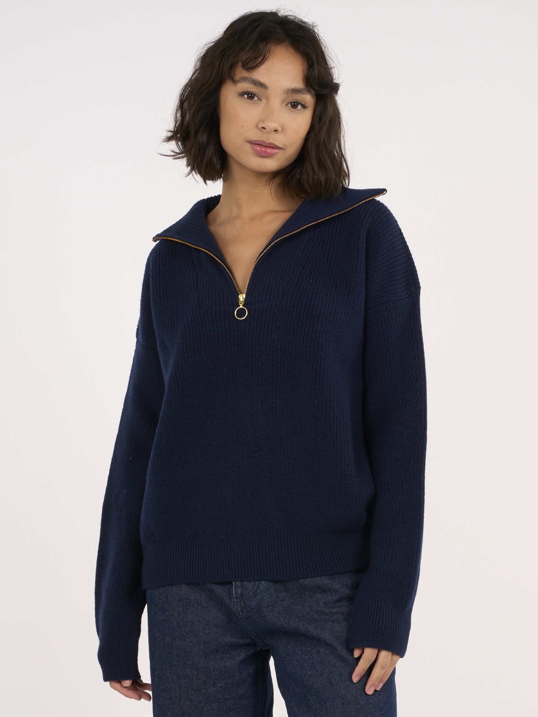 Pullover Merino Half Zip High Neck total eclipse Knowledge Cotton Apparel