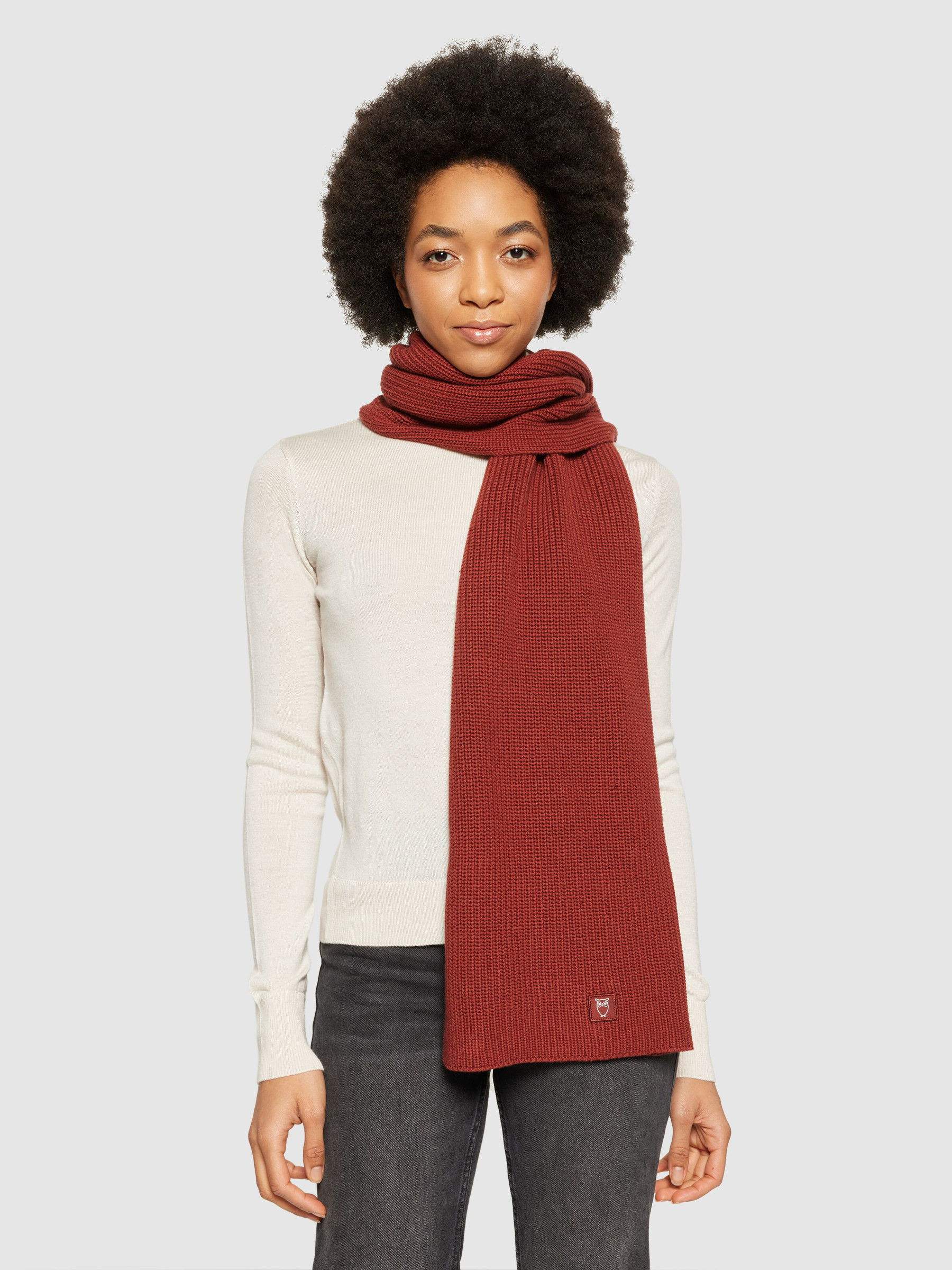 Schal Rib Knit Scarf fired brick Knowledge Cotton Apparel