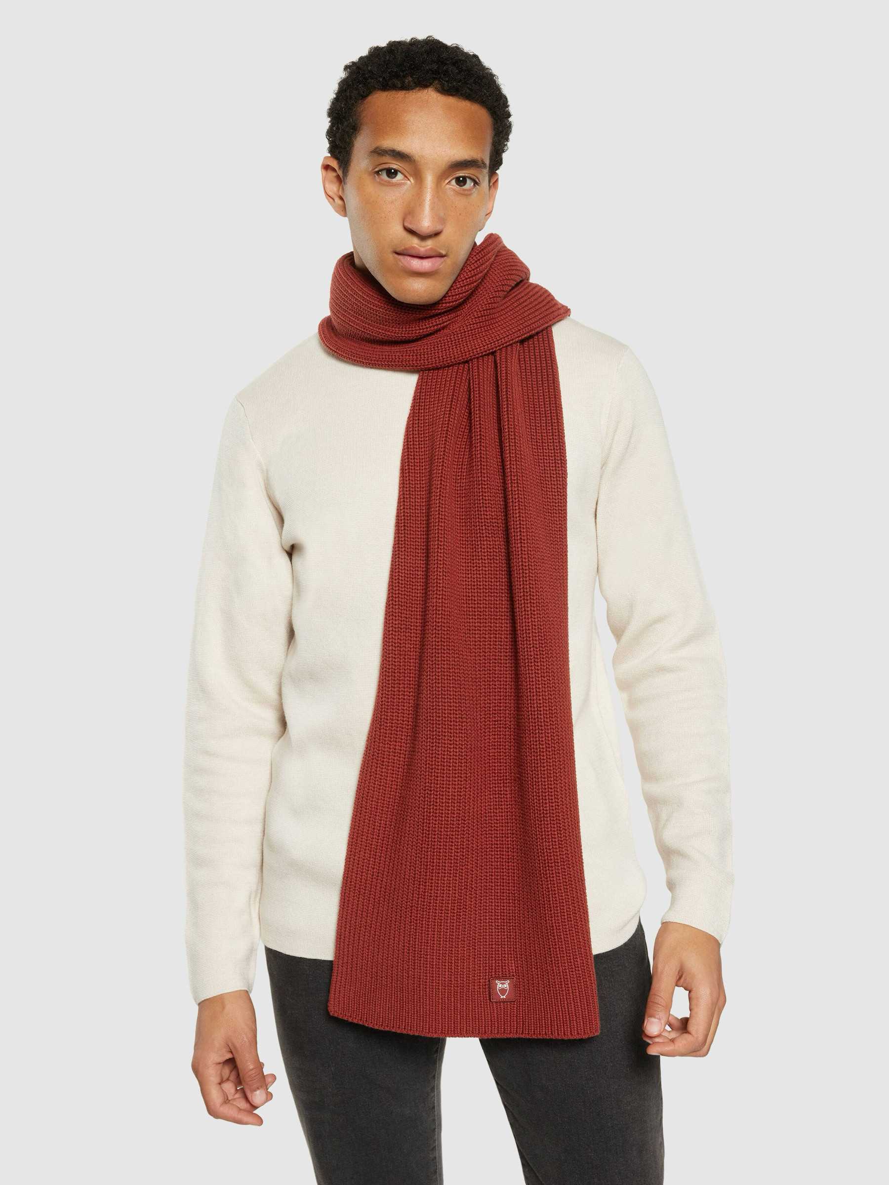 Schal Rib Knit Scarf fired brick Knowledge Cotton Apparel