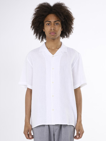 Hemd Box Fit Short Sleeved Linen Shirt bright white Knowledge Cotton Apparel