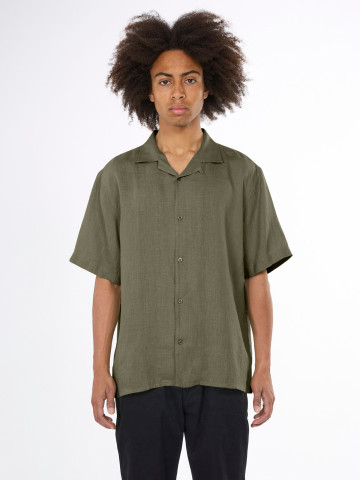 Hemd Box Fit Short Sleeved Linen Shirt burned olive Knowledge Cotton Apparel