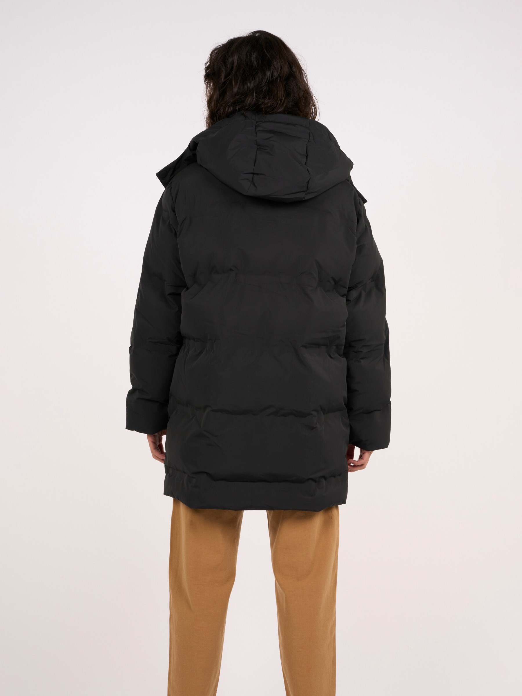 Mantel Long Puffer Jacket black jet Knowledge Cotton Apparel