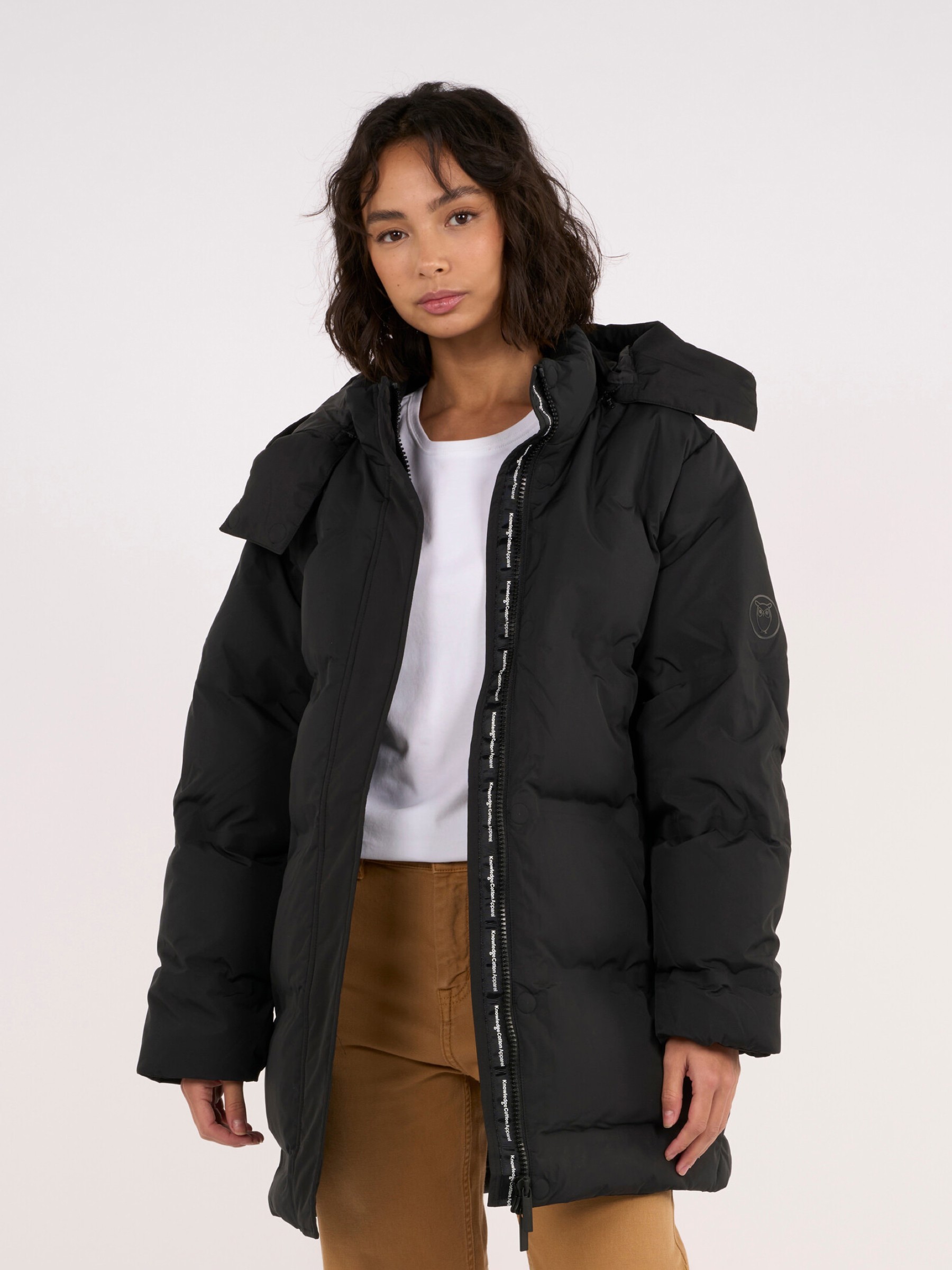 Mantel Long Puffer Jacket black jet Knowledge Cotton Apparel