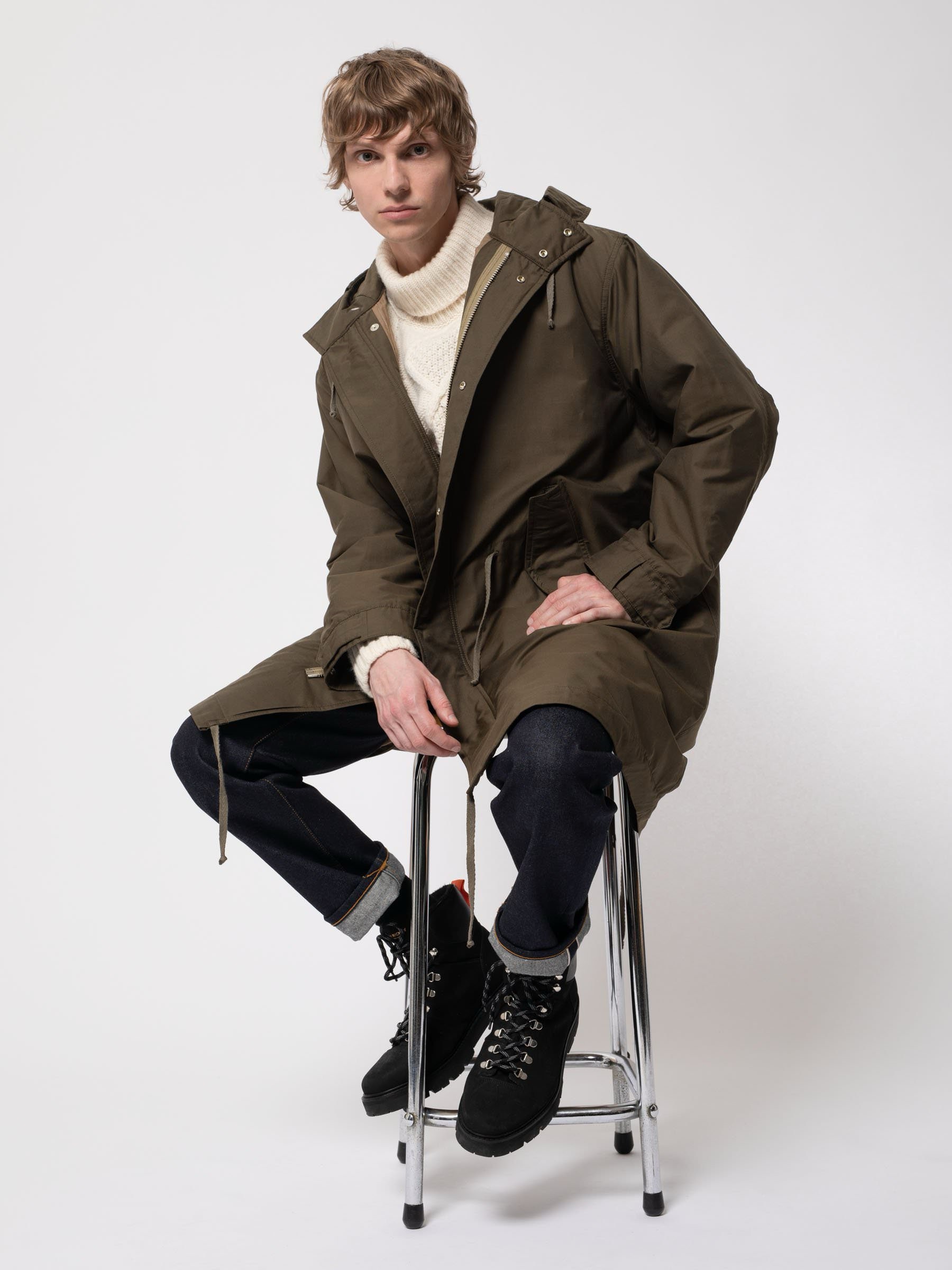 Mantel Kajjan Waxed Parka olive Nudie Jeans