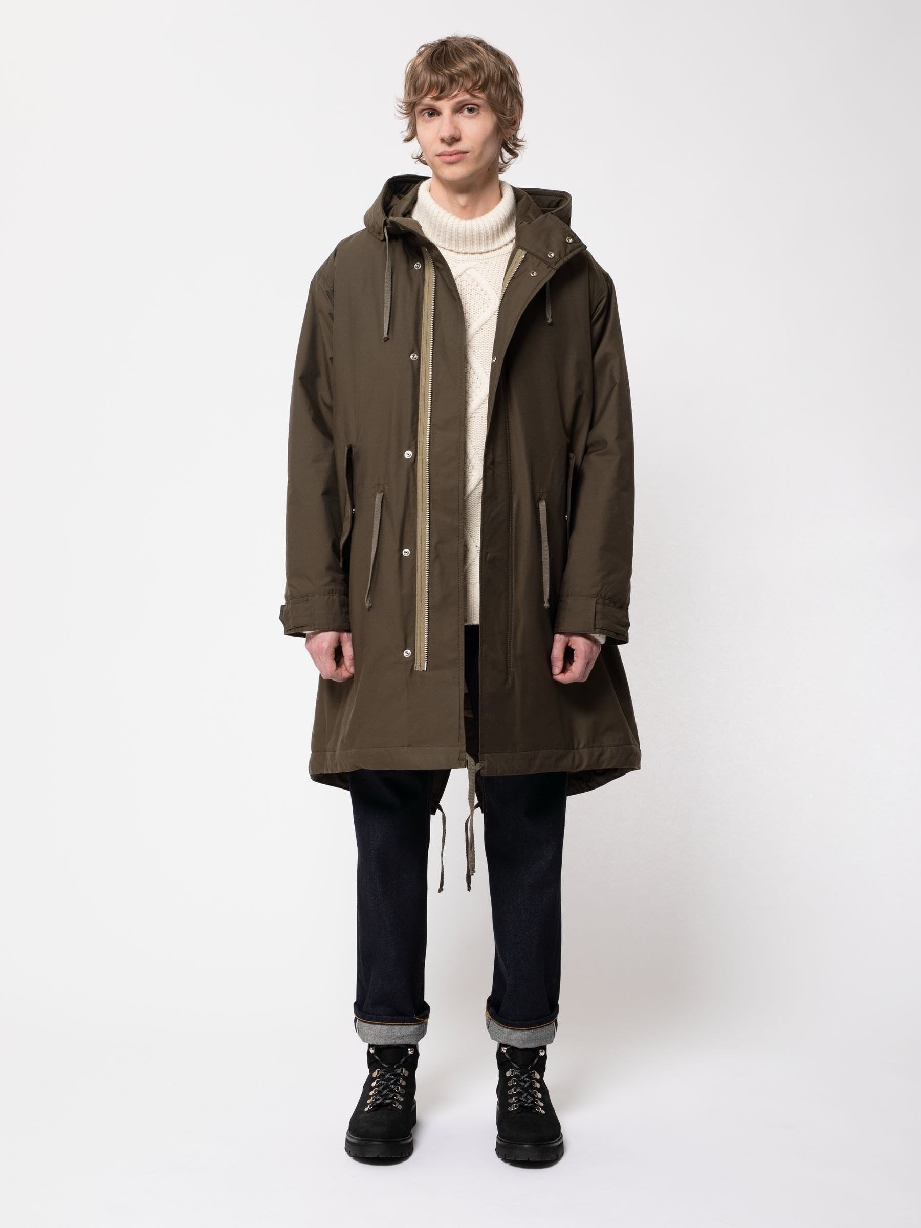 Mantel Kajjan Waxed Parka olive Nudie Jeans