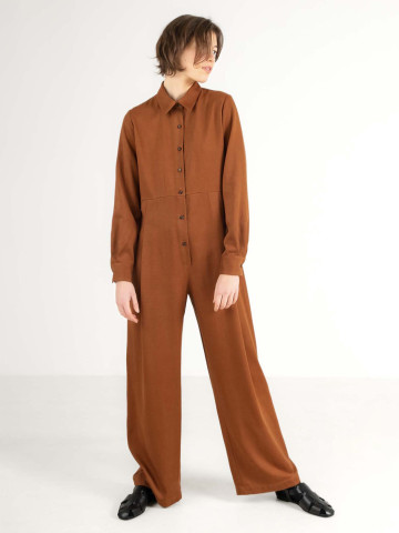 Overall Pleated Jumpsuit chocolate brown CUS