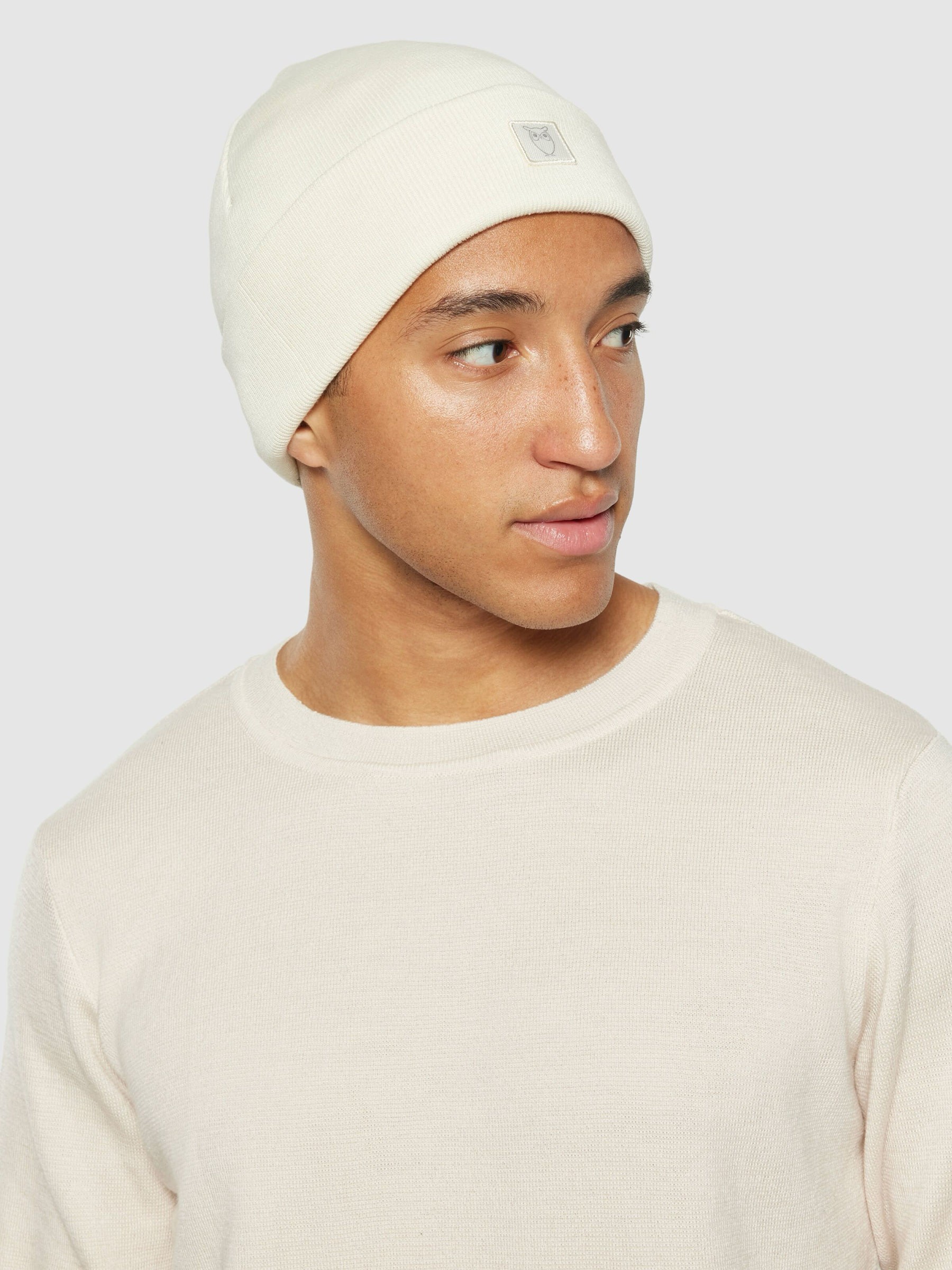 Mütze Knitted Rib Beanie egret Knowledge Cotton Apparel