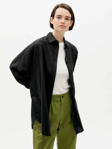 Bluse Gia Oversized Blouse black hemp Thinking Mu