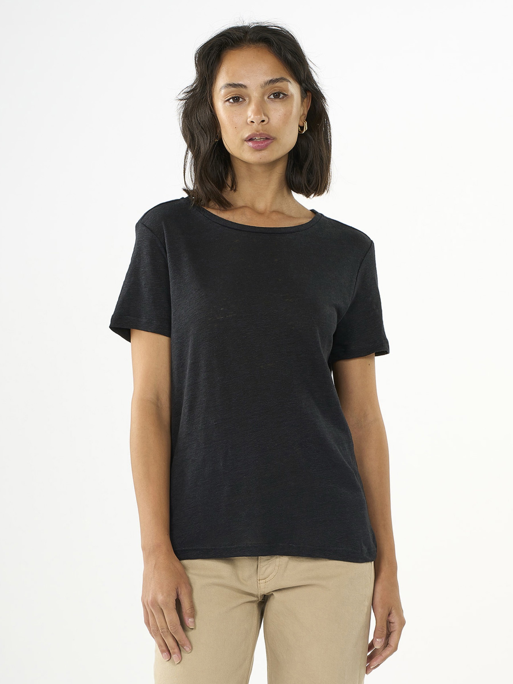 Reg Linen T-Shirt black jet Knowledge Cotton Apparel