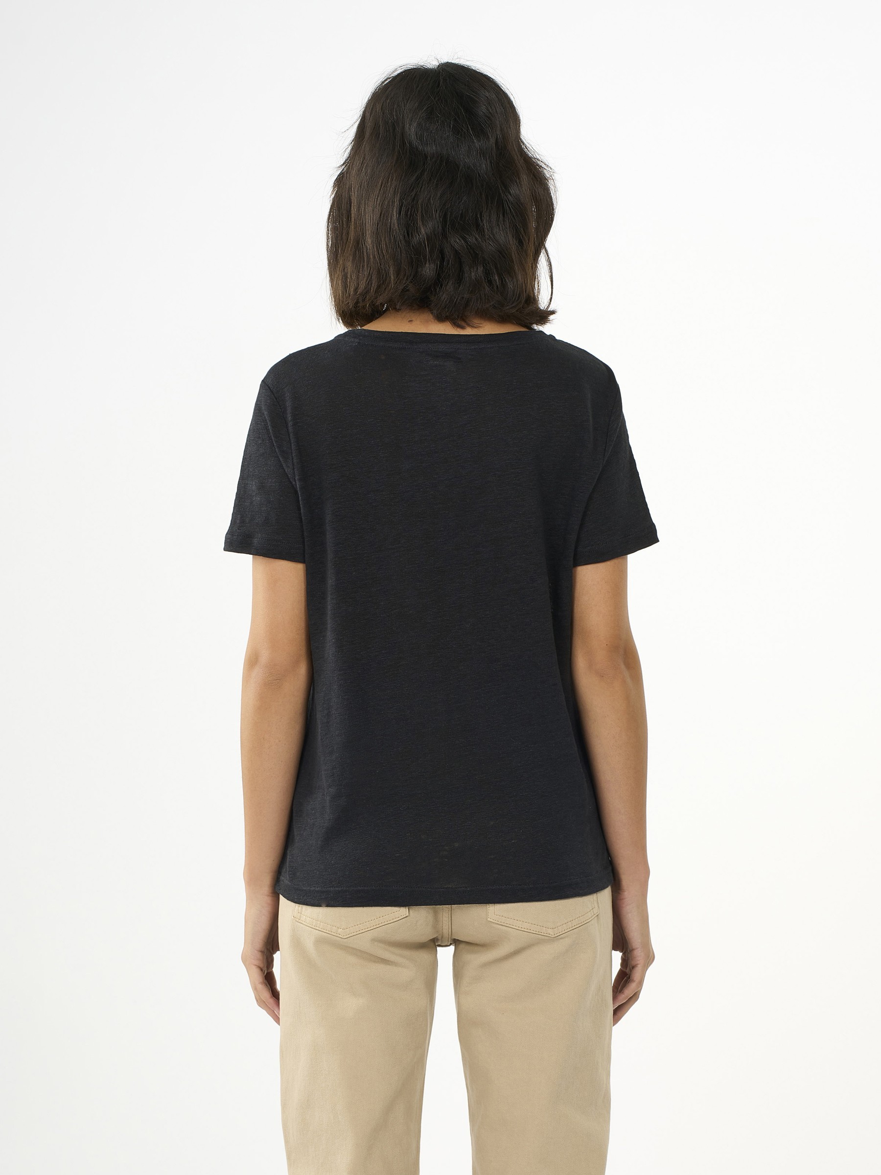 Reg Linen T-Shirt black jet Knowledge Cotton Apparel