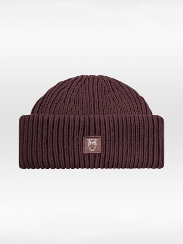 Mütze Low Wool Rib Beanie deep mahogany Knowledge Cotton Apparel