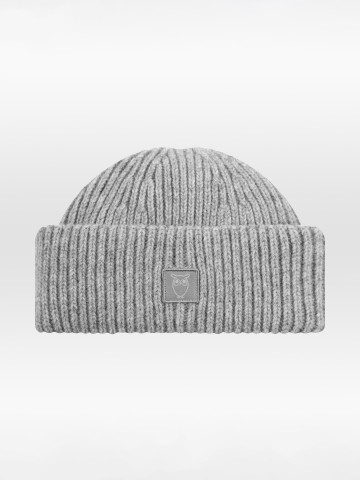 Mütze Low Wool Rib Beanie grey melange Knowledge Cotton Apparel