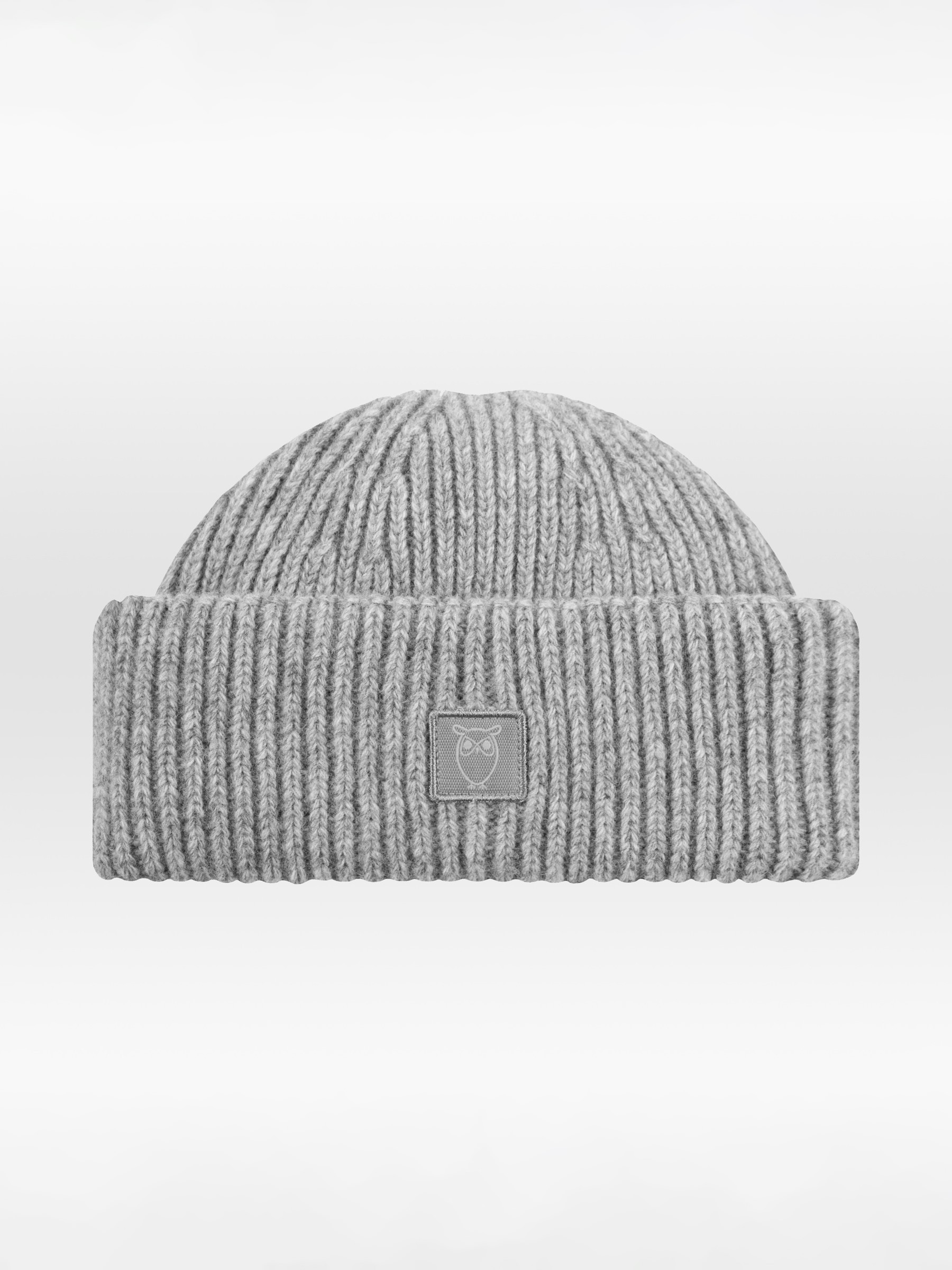 Mütze Low Wool Rib Beanie grey melange Knowledge Cotton Apparel