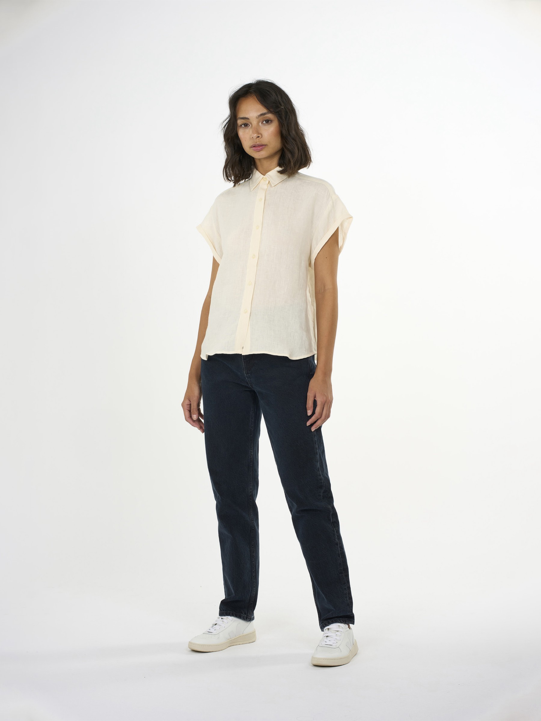 Bluse Aster Short Sleeve Linen Shirt buttercream Knowledge Cotton Apparel