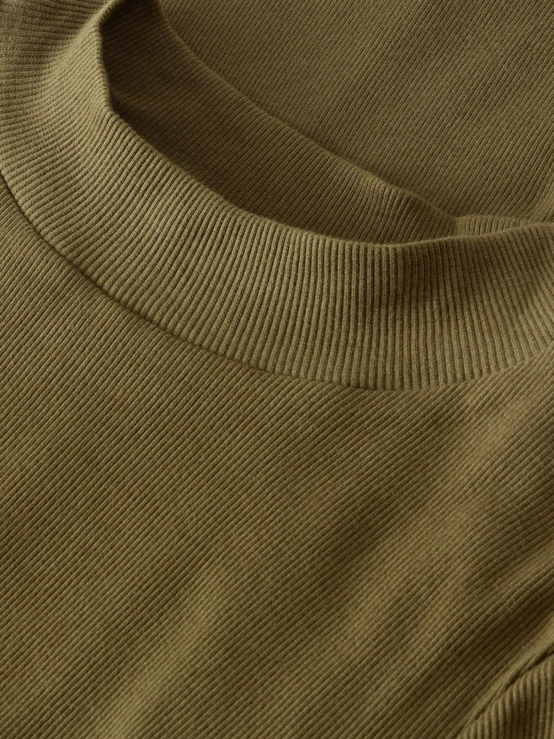 T-Shirt Rib High Neck Short Sleeved dark olive Knowledge Cotton Apparel