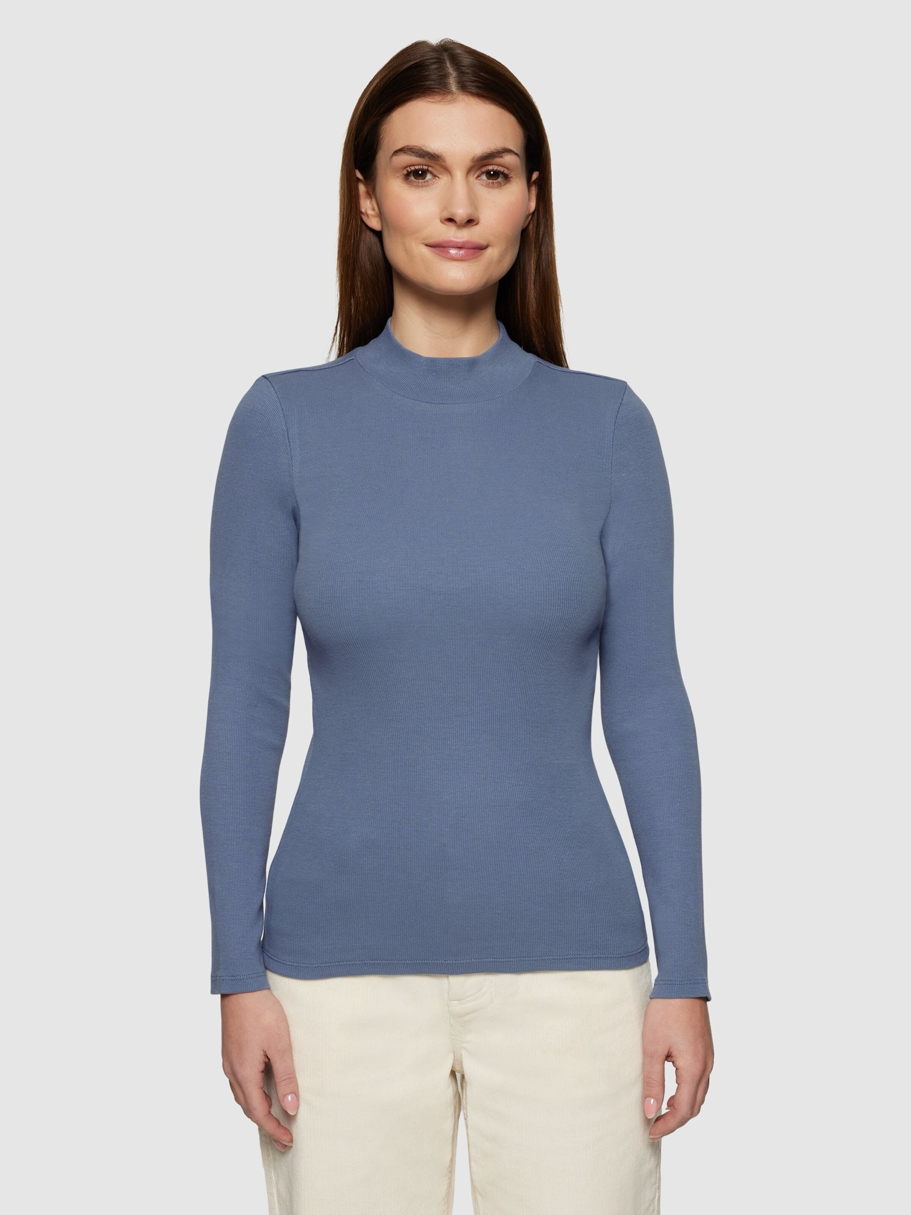 Rib High Neck Long Sleeved moonlight blue Knowledge Cotton Apparel